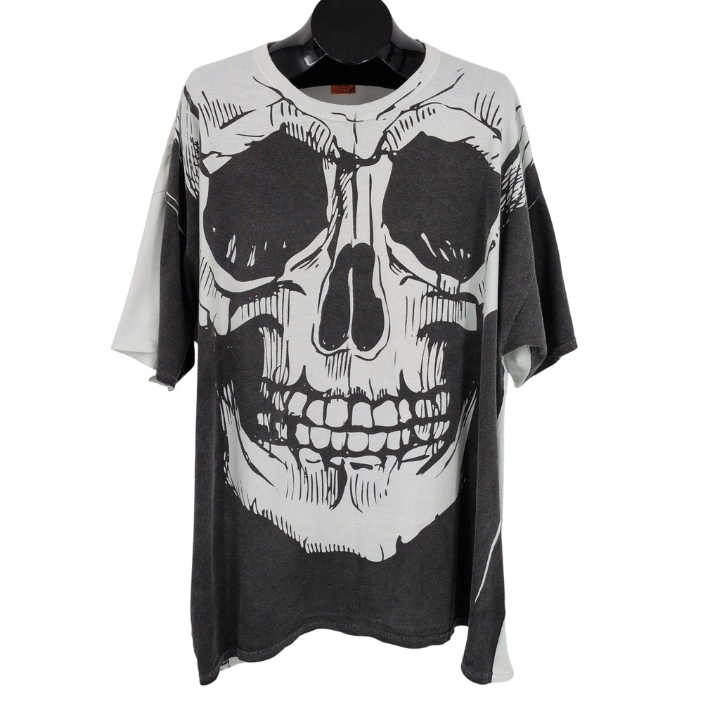 Happy Halloween Skull Graphic T Shirt Goth Grunge Distressed Streetwear 3XLarge